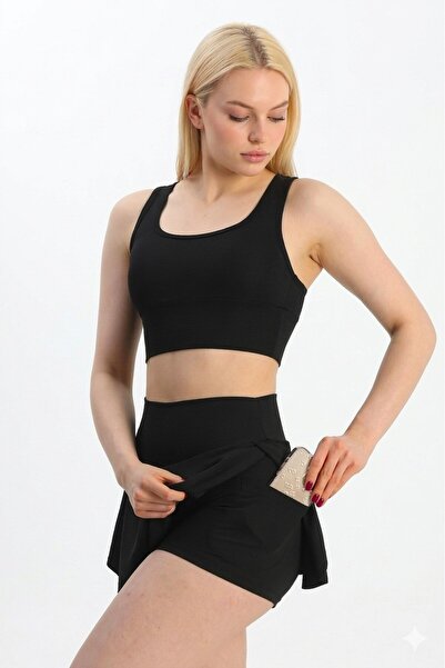 escadess Etekli Şortlu Mayo Alt Üst Takım Yüksek Bel Toparlayıcı Göğüs Pedli