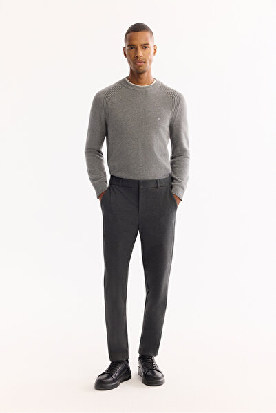 Avva Men's Anthracite Slim Fit Chino Trousers with Elastic Sides, Viscose Ble...