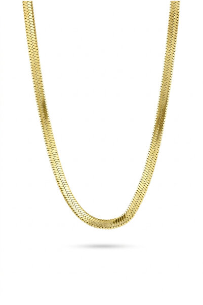 MAVEGA Yassı Ezme Italyan Zincir Kolye | Kararmaz Çelik, Altın Renk, 45 Cm