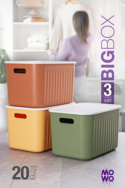 Mowo Home Bigbox 20 Lt 3-Piece Mix Cabinet Organizer Storage Box with Lid Bas...
