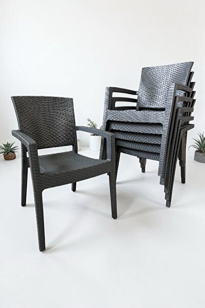nar sokağı 6 Adet Karizma Rattan Kollu Sandalye Koltuk Antrasit