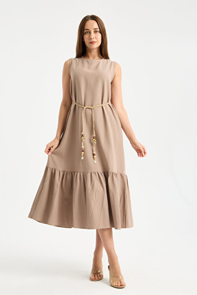 jöns since 1997 Γυναικείο φόρεμα με φαρδιά μπούτια, ζώνη και αμάνικο μακρύ βι...