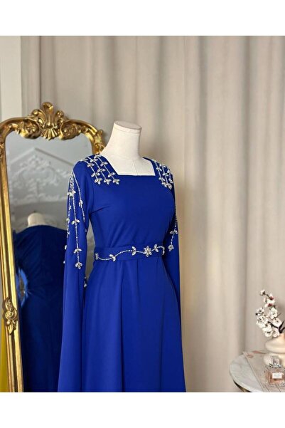 vanus fashion Elegant embroidered blue dress 5565