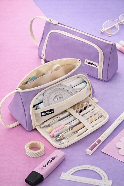 GlassySKY Çok Bölümlü Öğrenci/ofis Malzeme/makyaj Üçgen Pencereli Kumaş Kalem...