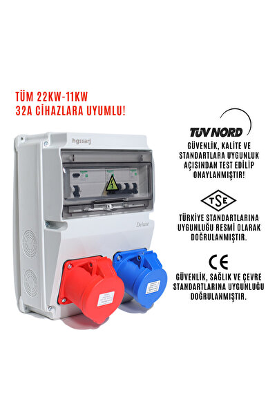 ReparAuto 22kW Trifaze 7,4kW Monofaze Elektrikli Araç Şarj Cihazı Kombinasyon Kutusu Kaçak Akım Korumalı