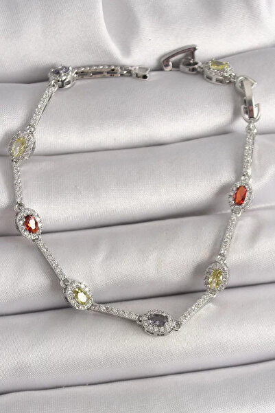 Skygo سوار نسائي نحاسي فضي اللون ملون بحجر الزركون موديل حجر قطرة - TJ-BB6873