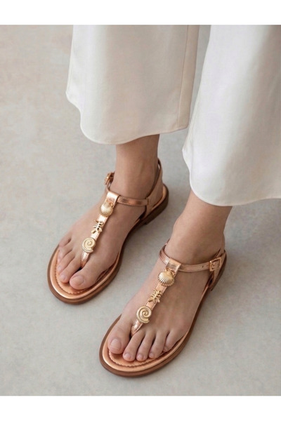 HVZ Exclusive صندل نسائي من روز بتفاصيل صدفية مريح، مقاس صندل زيتوني