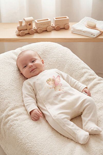 Overoz بدلة للأطفال البنات مع أحذية مدمجة، مطبوعة بتصميم الجنية الصغيرة، لون ...