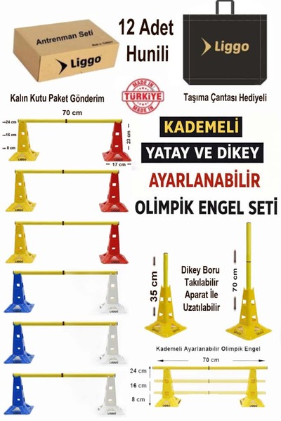 Liggo Kademeli Yatay ve Dikey Ayarlanabilir Olimpik Antrenman Engel Seti 12 A...