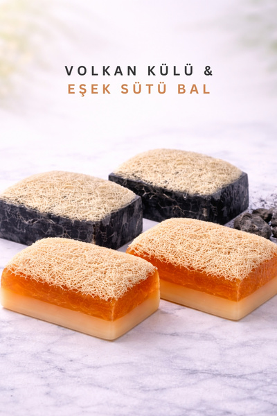 bermark El Yapımı Doğal Kabak Lifli Eşek Sütü Ballı& Volkan Külü 4'lü Set 400 gr