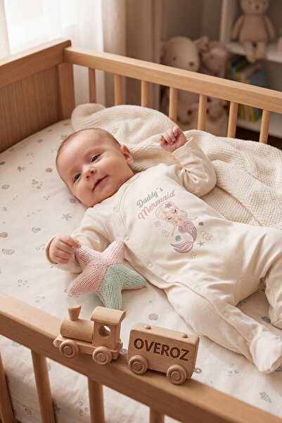 Overoz بدلة للأطفال البنات مطبوعة بتصميم حورية البحر مع أزرار كبس، لون إكرو، ...