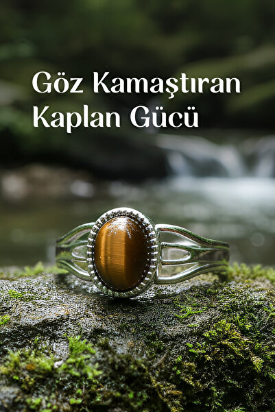 Taş Sandığı Tiger's Eye Stone Steel Ring - Does Not Tarnish