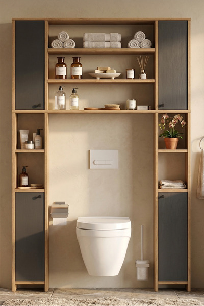 Yurudesign Lumo Çok Amaçlı Tuvalet Banyo Dolabı Kapaklı Raflı Sepet-Antrasit ...