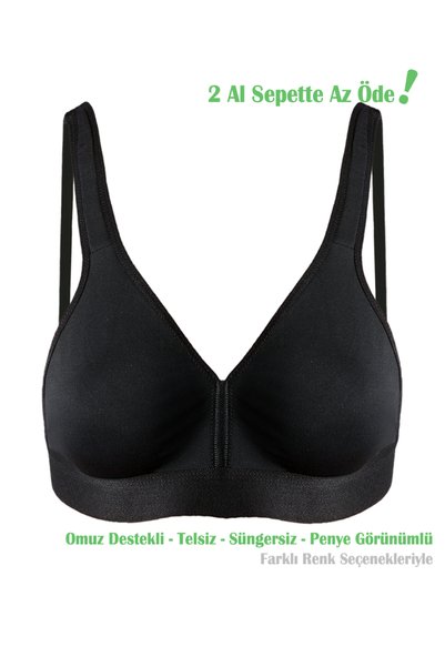 Alışveriş Meydanı Women's Black Shoulder Support Sports Bra