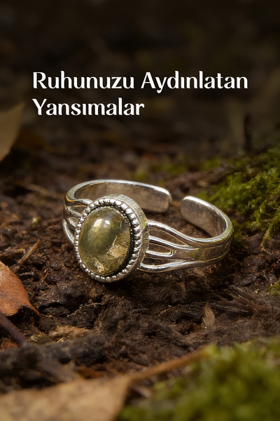 Taş Sandığı Pyrite Stone Steel Ring - Does Not Tarnish