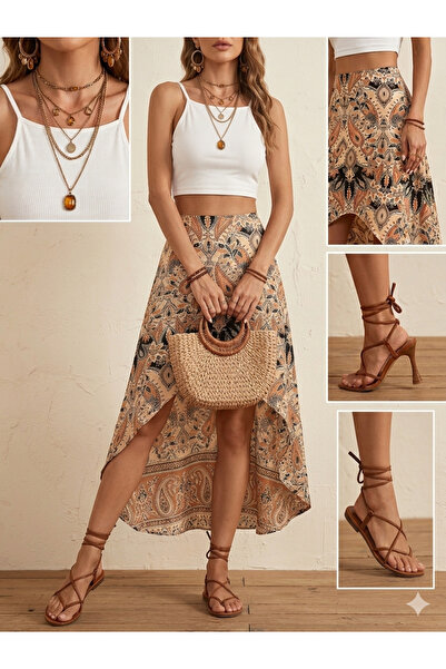 M&G PREMIUM BOUTIQUE Women's High Waist Floral Patterned Long Single Jersey S...