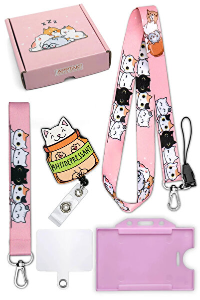 Apptakı Yavru Kediler 5 li Kutulu Set Boyun İpi Yoyo Anahtarlık Telefon Apara...