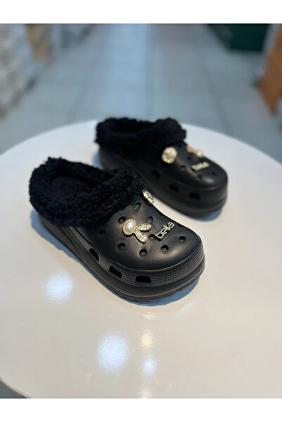 Akınal Bella Yünlü Taşlı Kadın Dolgu Topuk Terlik