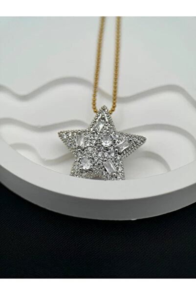 Luseda Yıldız Motifli Taş Detaylı Gold 40+5CM Ayarlanabilir Kararmaz Çelik Kolye