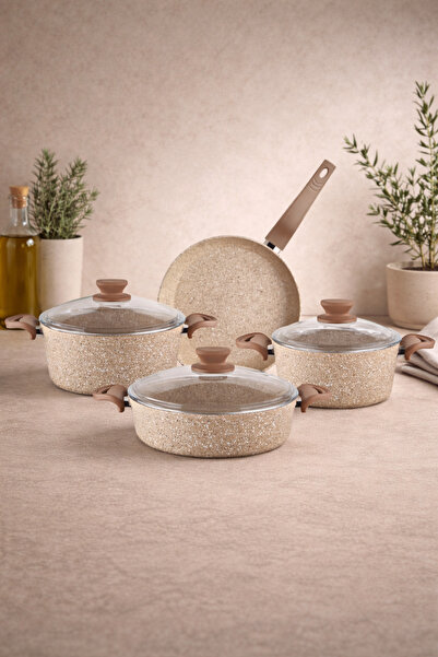 LAVONNI Diez 7 Parça Ezme Granit Tencere Seti- Cappuccino - 20/24 Derin / 26 ...