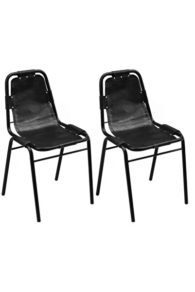 Concept Scaune de bucătărie, 2 buc., negru, piele naturală
