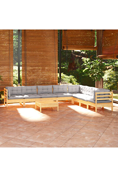 Concept Set mobilier de grădină cu perne, 9 piese, gri, lemn masiv pin