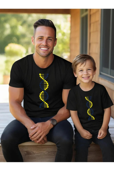 Tshirthane Yellow Navy Blue DNA - Father Son Girl ONE Product, Add to 2 Baskets