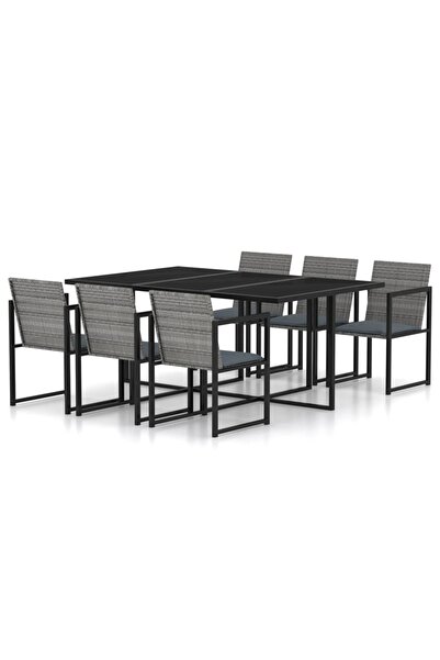 Concept Set mobilier de exterior cu perne, 7 piese, gri, poliratan