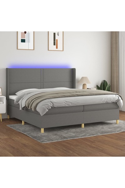Concept Pat cu arcuri, saltea și LED, gri închis, 200x200 cm, textil