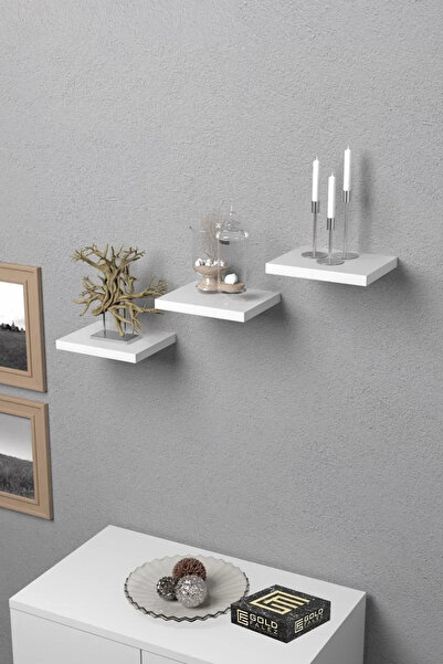 Kanonik Education رف حائط مزخرف 3 قطع أصيص زهور مربع أبيض