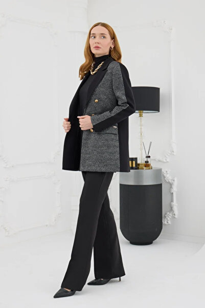 Moodbasic YENİ KADIN GOLD DÜĞMELİ TRİKOLU CEKET MB04.57