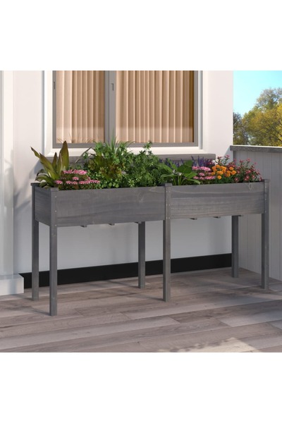 Concept Jardinieră cu căptușeală, gri, 161x45x76 cm, lemn masiv brad