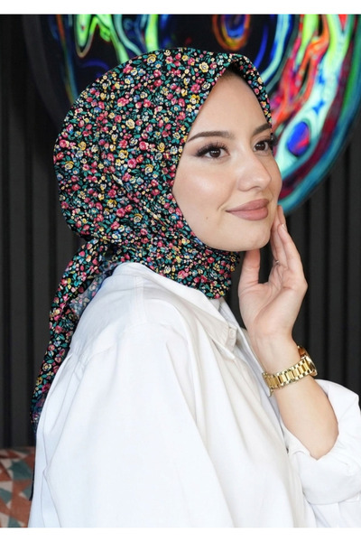 AFVENTE Mini Çiçek Desen Fuşya Pamuk Eşarp