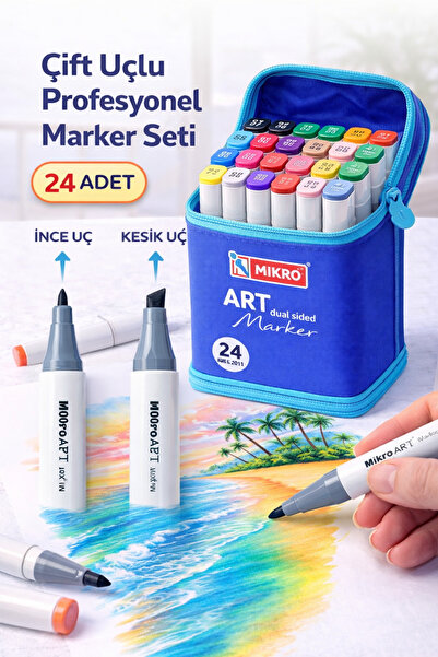 Janissary 24 Adet Çift Taraflı Fırça Uçlu Marker Kalem Teknik Uç Ve Fırça Uç,...