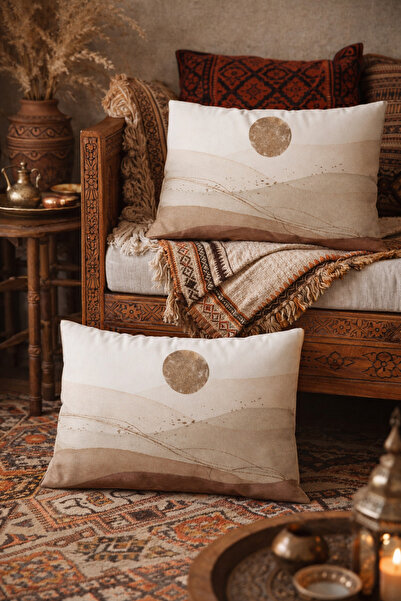 SasoHome غطاء وسادة مستطيل بنمط الرمال الصحراوية مكون من قطعتين