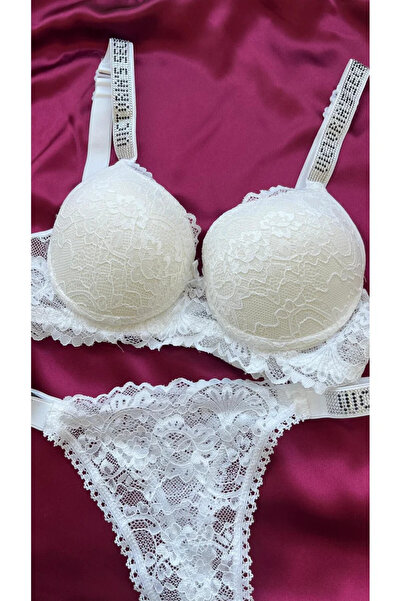 MODELLİFE Подплатен черен сутиен Push Up с дантелен каучук и бельо с шнурове