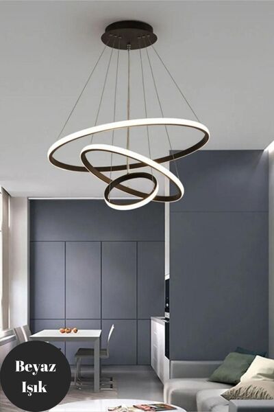 Home LEVENT Siyah 3'lü Çember Ultra Süper Modern Sarkıt Avize & Salon, Oturma Odası Antre Aydınlatma