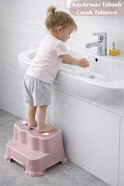 PONÇİK STORE Kaydırmaz Çocuk Taburesi Çift Basamaklı, Çocuk Banyo Lavabo Basa...