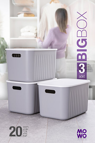 Mowo Home صندوق تخزين كبير الحجم سعة 20 لترًا، 3 قطع، منظم خزانة رمادي اللون،...