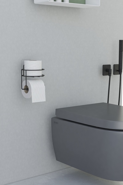 zabata Matte Black Metal Toilet - Round Model with Paper and Adhesive Hanger