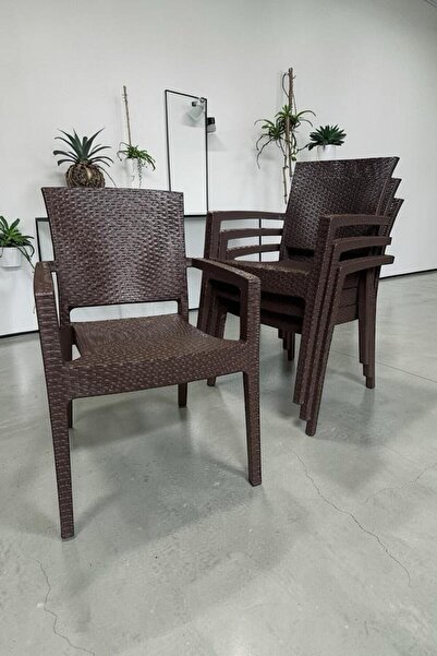 nar sokağı 4 Adet Karizma Rattan Kollu Sandalye Koltuk 4'lü Set