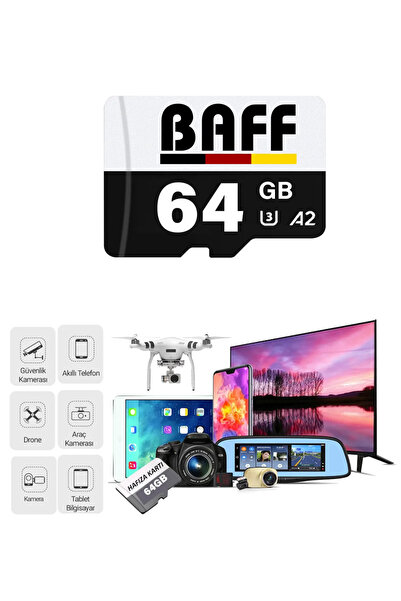 Baff 64GB Hafıza Kartı Video Kayıt Destekli U3 A2 Standartlarında