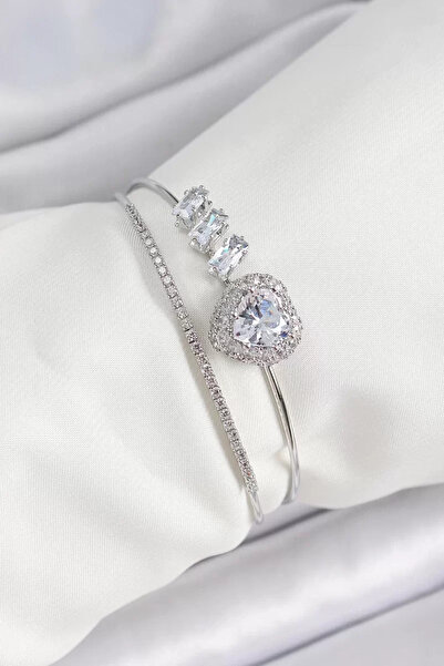 Skygo سوار نسائي من حجر الزركون على شكل قلب من النحاس والفضة - TJ-BB7065