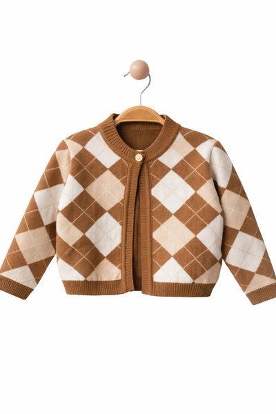 My Lusa baby wear Πλεκτή ζακέτα με σχέδιο μπακλαβά για κορίτσια – Λιλά & Καφέ...