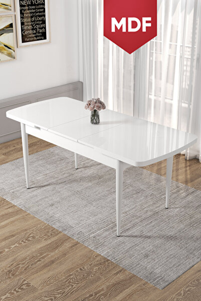 Canisa Kor Serisi, 70x114 MDF Açılabilir Beyaz Yemek Odası Masası