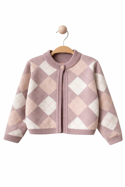 My Lusa baby wear Πλεκτή ζακέτα με σχέδιο μπακλαβά για κορίτσια – Λιλά & Καφέ...