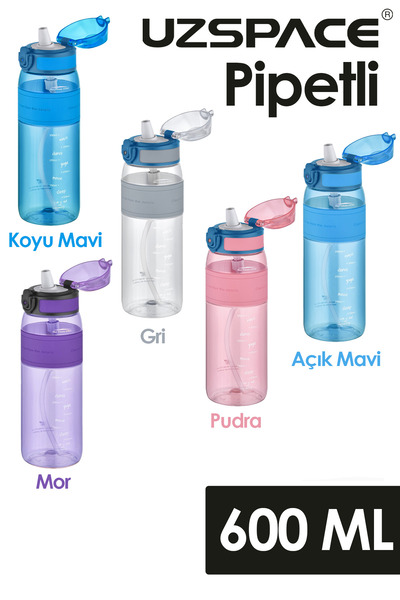 Uzspace FiftyFifty Pipetli(ısırılamaz) 600 ml Silikon Gövde Tritan Su Matarası