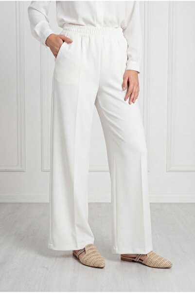 BENAHOLL بنطلون غوص زينا واسع الساقين مع خطوط - MT3555 أبيض