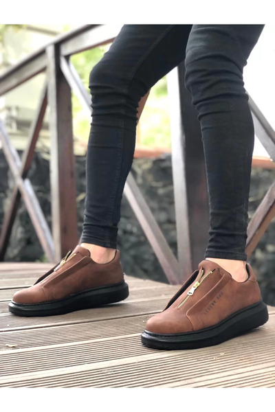 BOA Ba0310 Thick High Sole Zippered Tan Black Men's Shoes