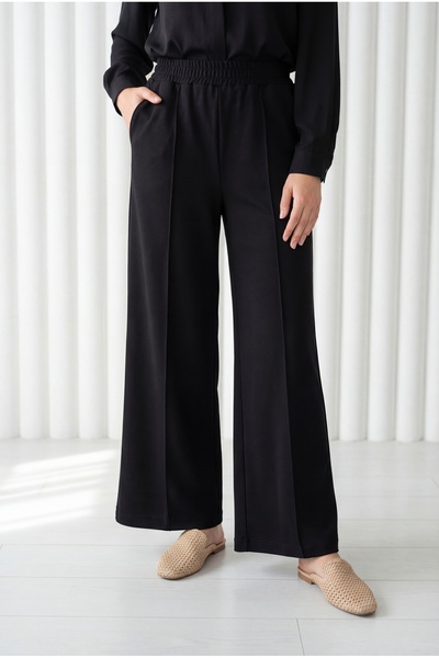 Genel Markalar Zayna Bol Paça Çımalı Skuba Dalgıç Pantolon-MT3555 Siyah